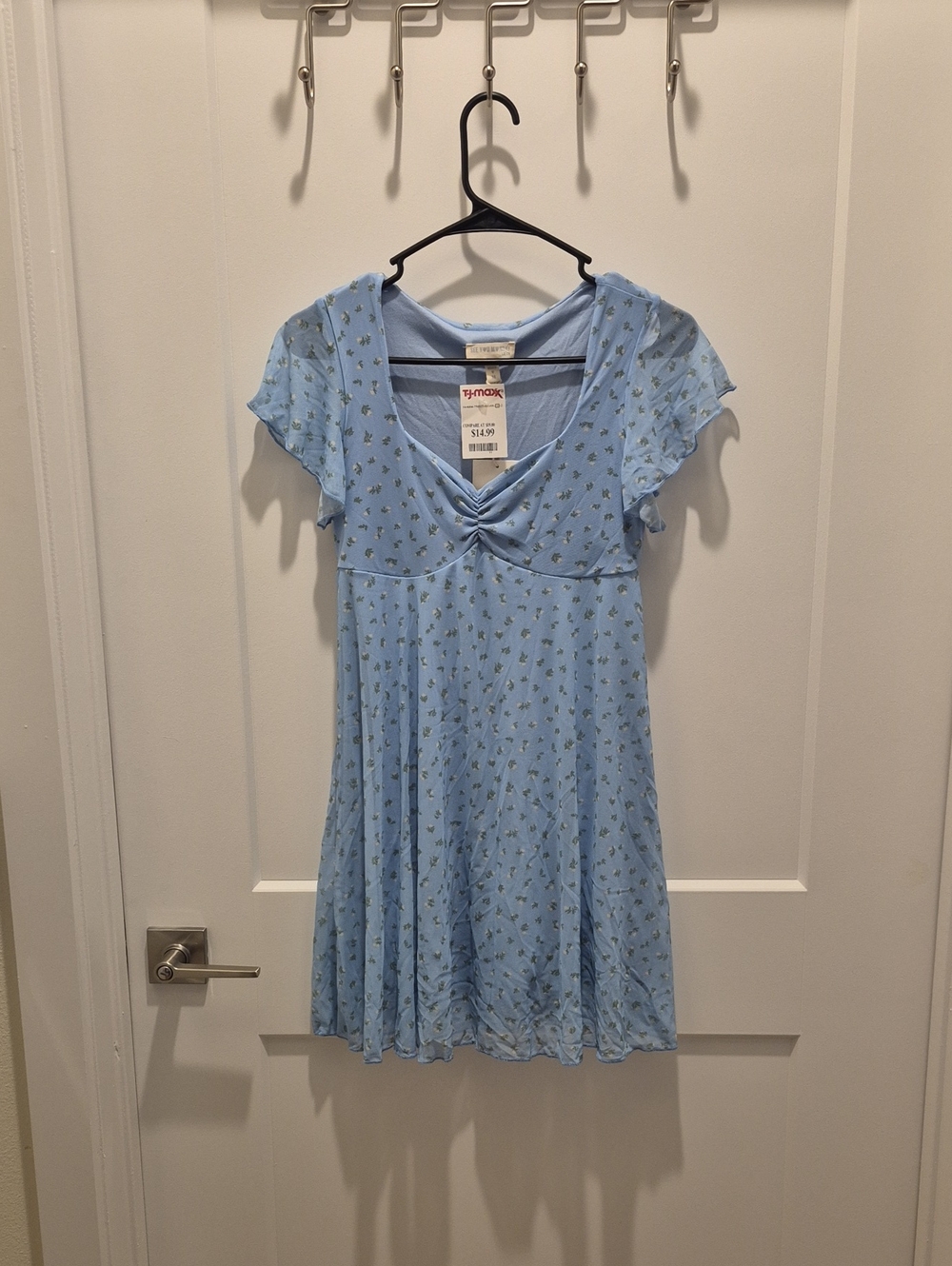 See You Monday Light Blue Floral Knit V‑Neck Short Sleeve Chemise